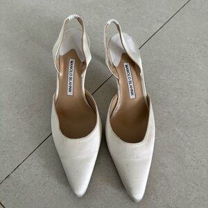 Manolo Blahnik White Satin Sling Backs